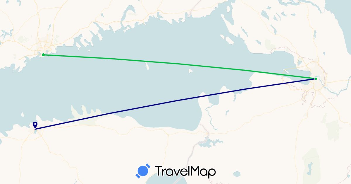 TravelMap itinerary: driving, bus in Estonia, Finland, Russia (Europe)